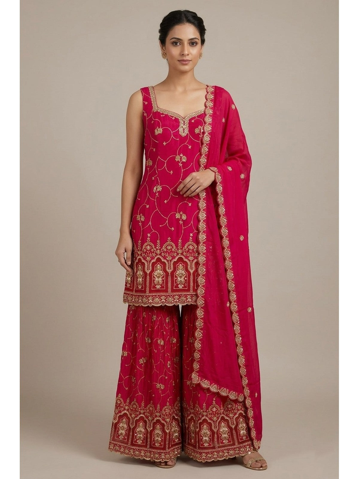 Rani Pink Heritage Sharara Suit