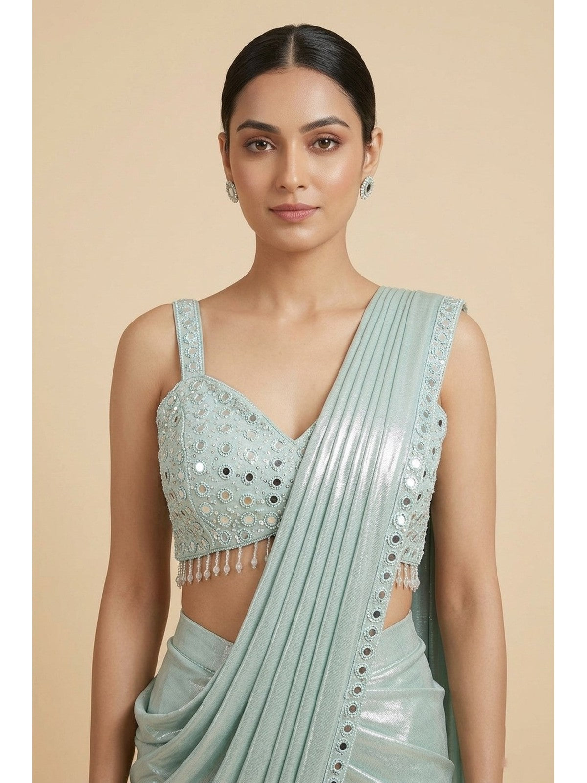 Sea Green Lycra Charm Saree