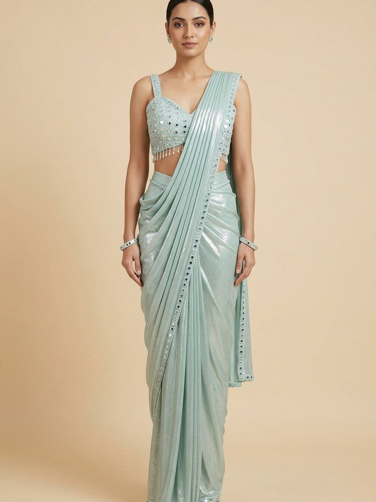 Sea Green Lycra Charm Saree