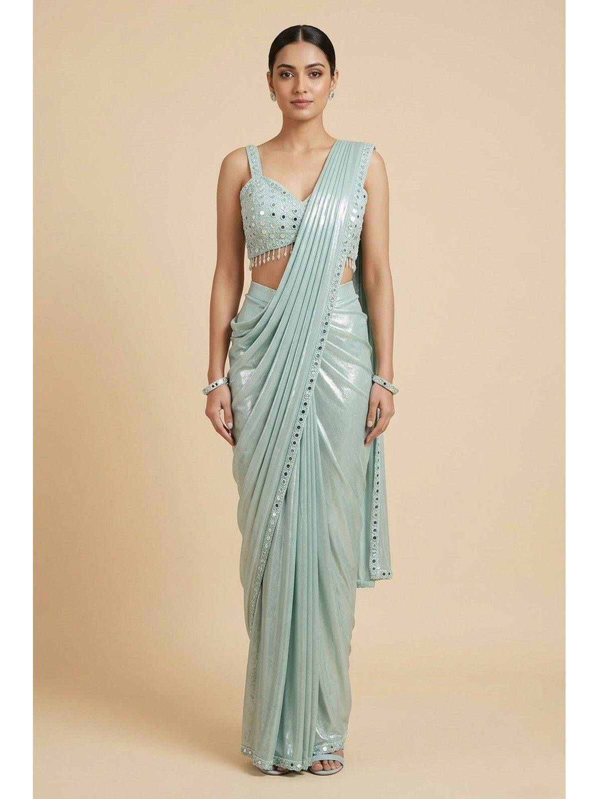 Sea Green Lycra Charm Saree