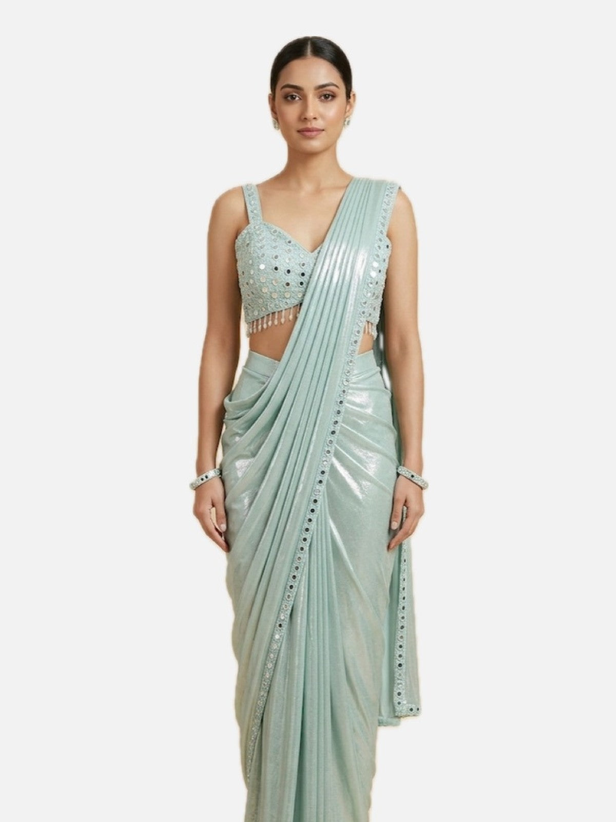 Sea Green Lycra Charm Saree