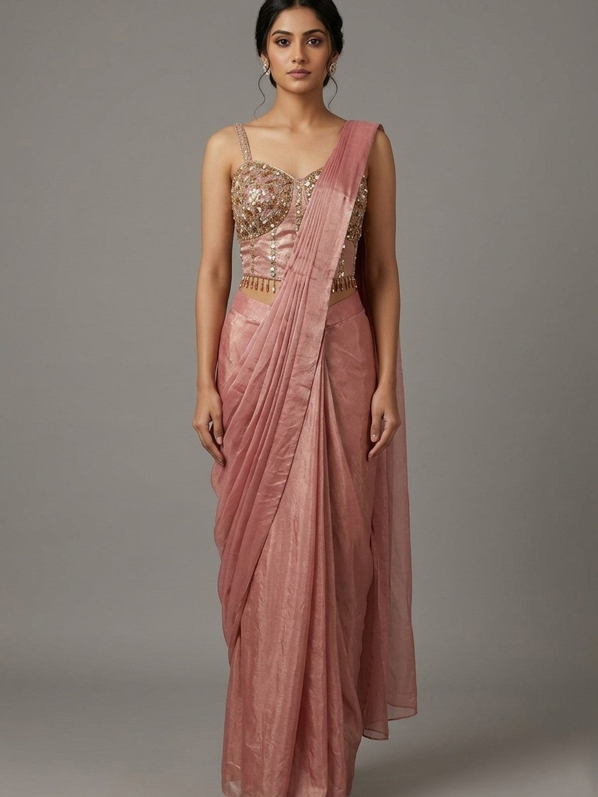Onion Pink Tissue Bloom Saree