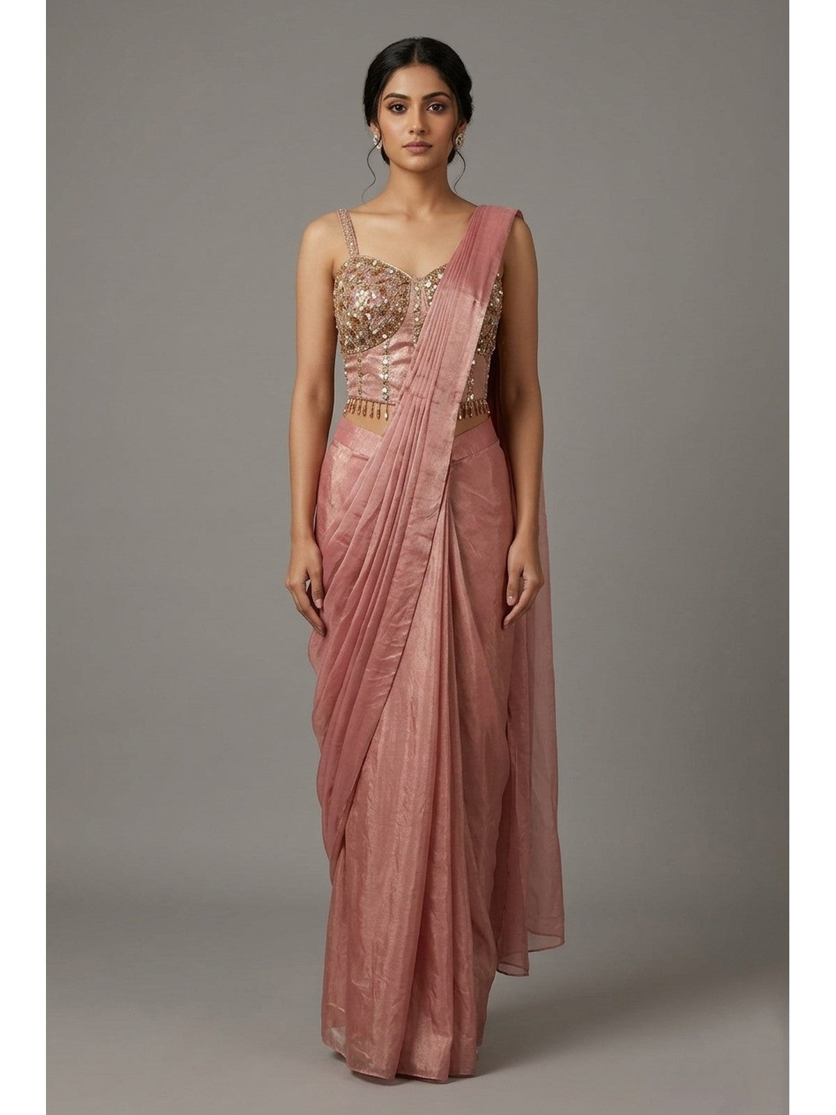 Onion Pink Tissue Bloom Saree