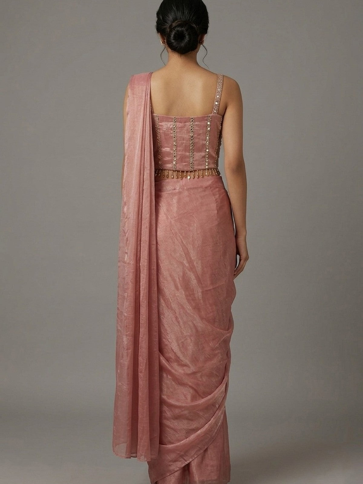 Onion Pink Tissue Bloom Saree