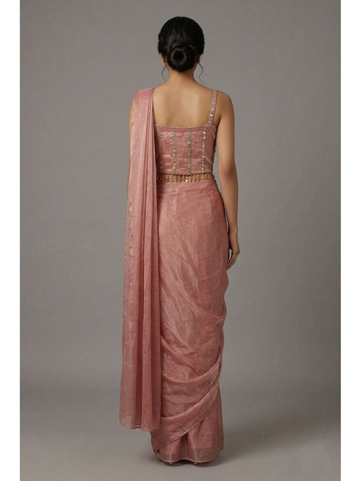 Onion Pink Tissue Bloom Saree