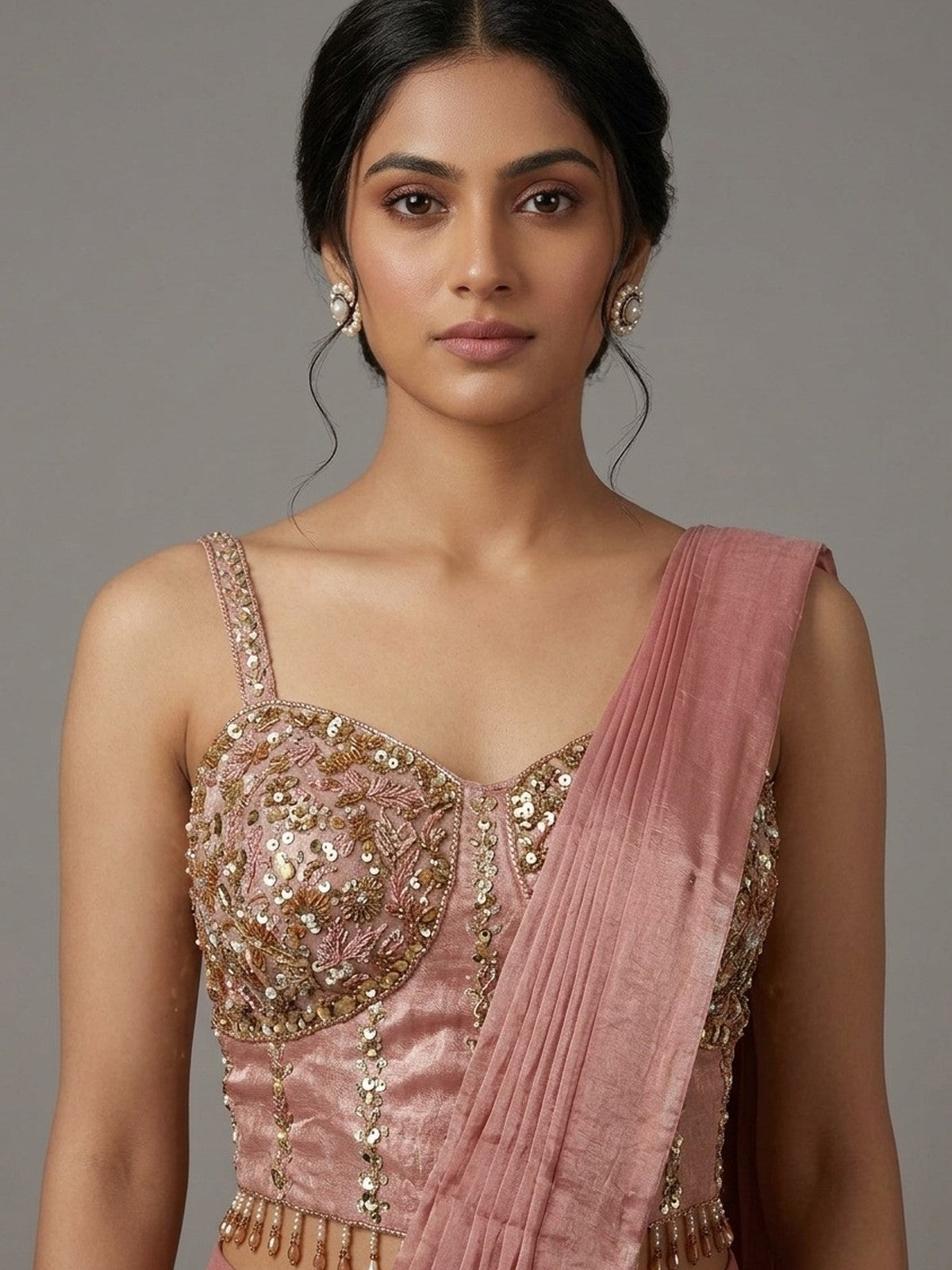 Onion Pink Tissue Bloom Saree