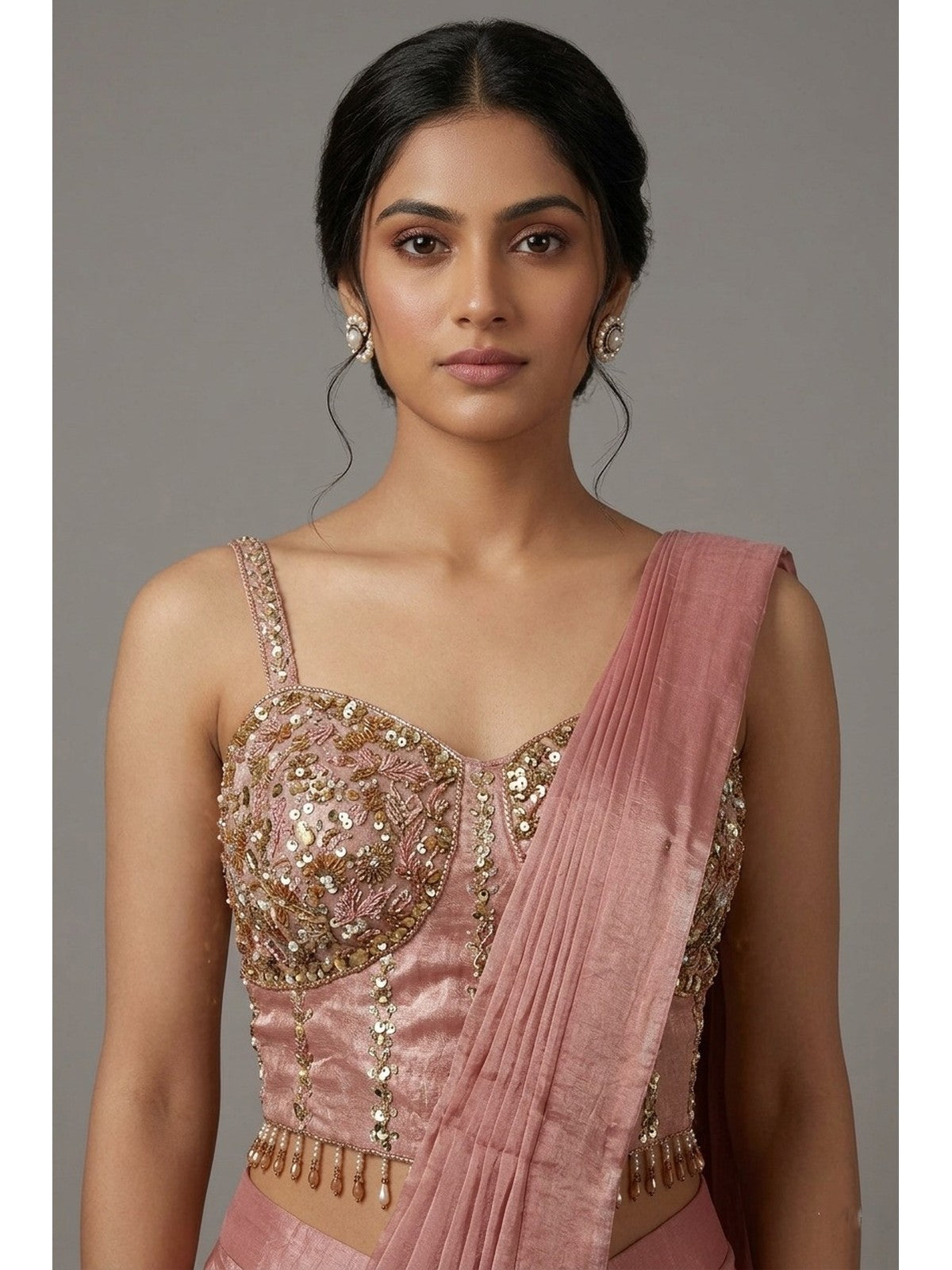 Onion Pink Tissue Bloom Saree