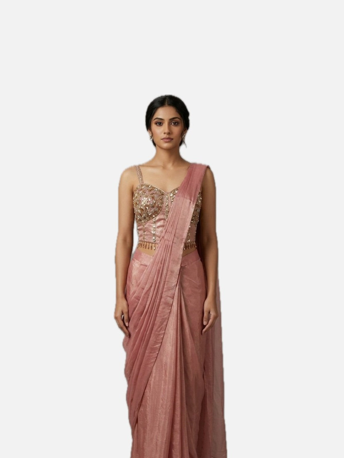 Onion Pink Tissue Bloom Saree