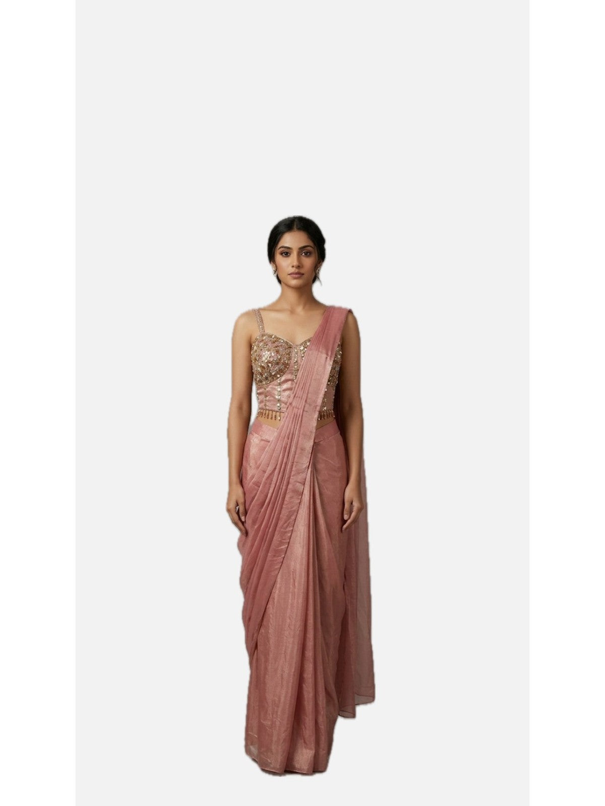 Onion Pink Tissue Bloom Saree