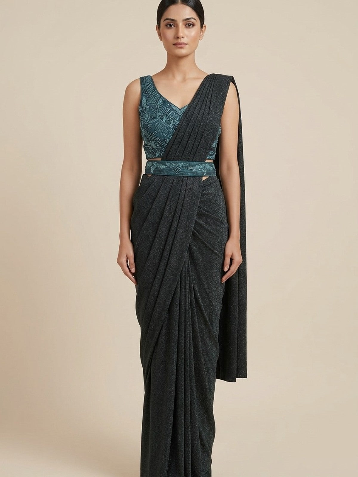 Rama Green Lycra Reverie Saree