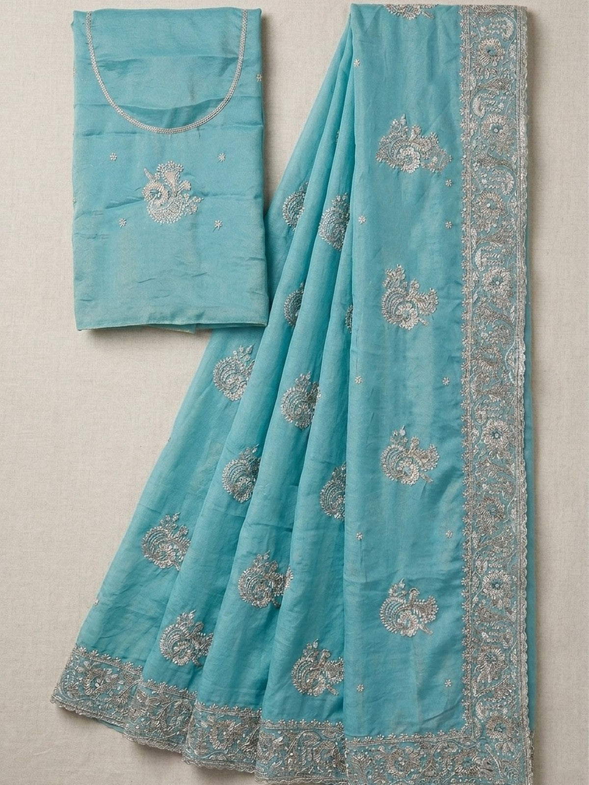 Sea Blue Silk Jashn Saree