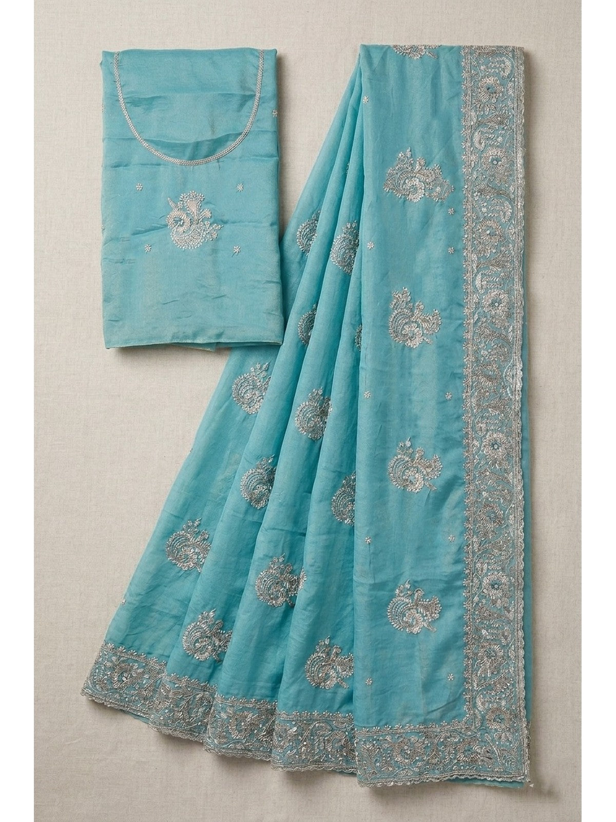 Sea Blue Silk Jashn Saree