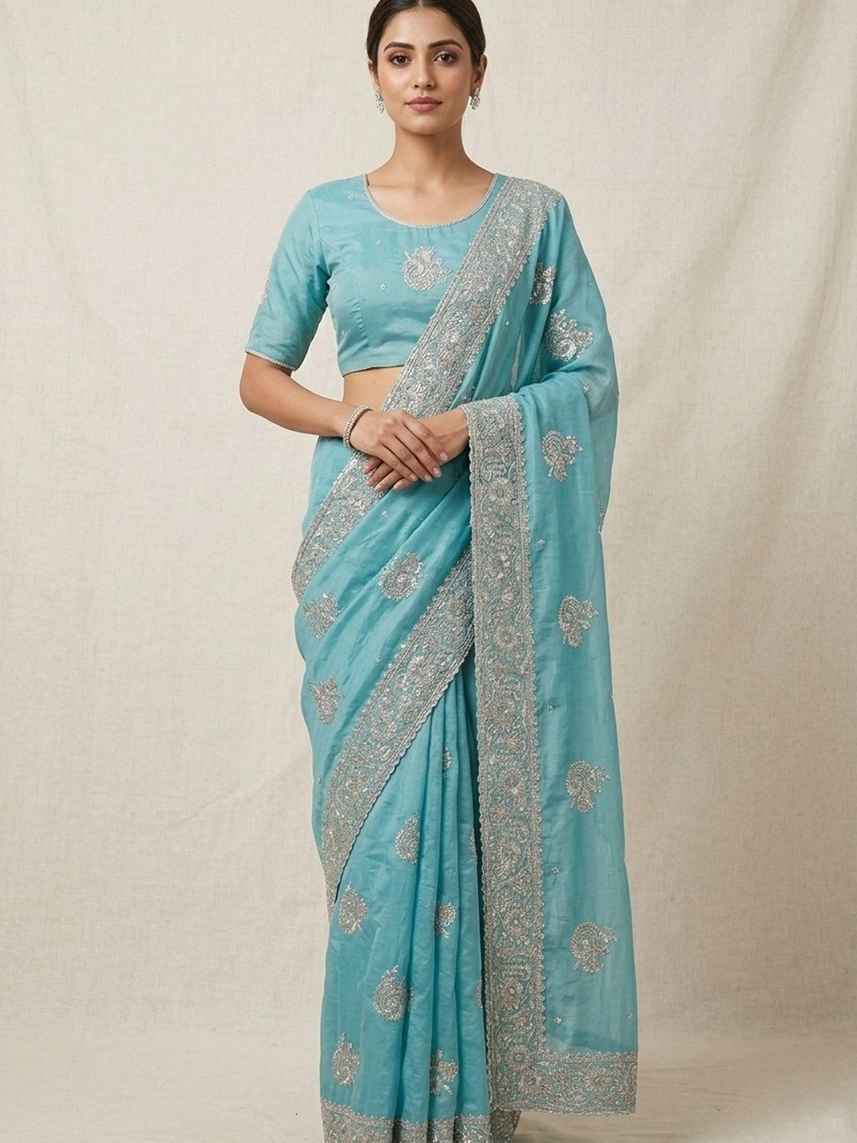 Sea Blue Silk Jashn Saree