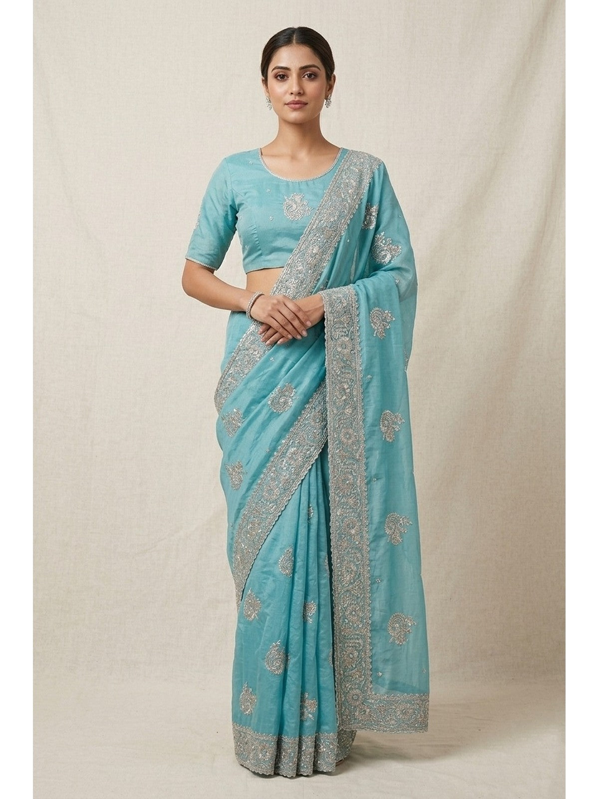 Sea Blue Silk Jashn Saree