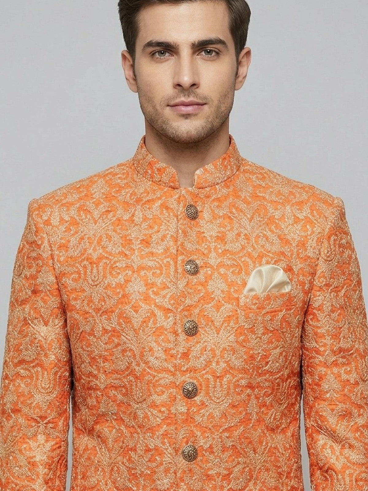 Orange Silk Heritage Sherwani