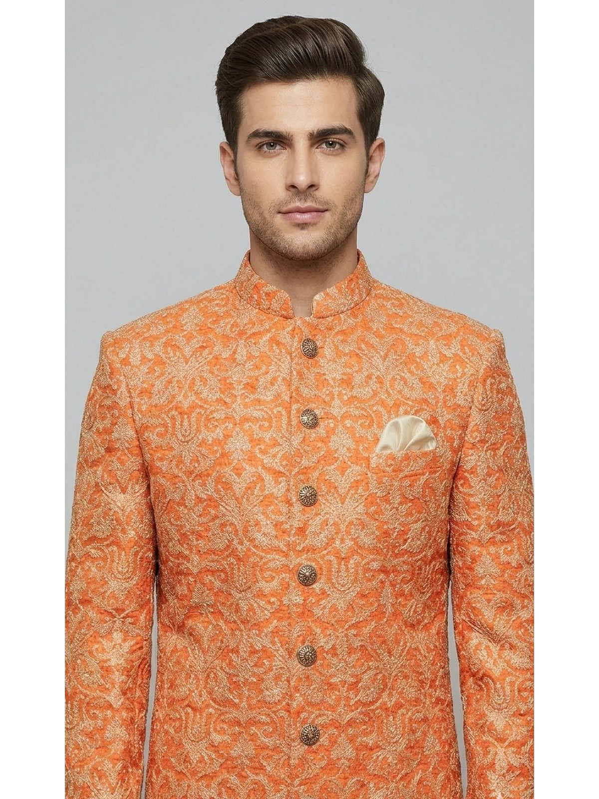 Orange Silk Heritage Sherwani
