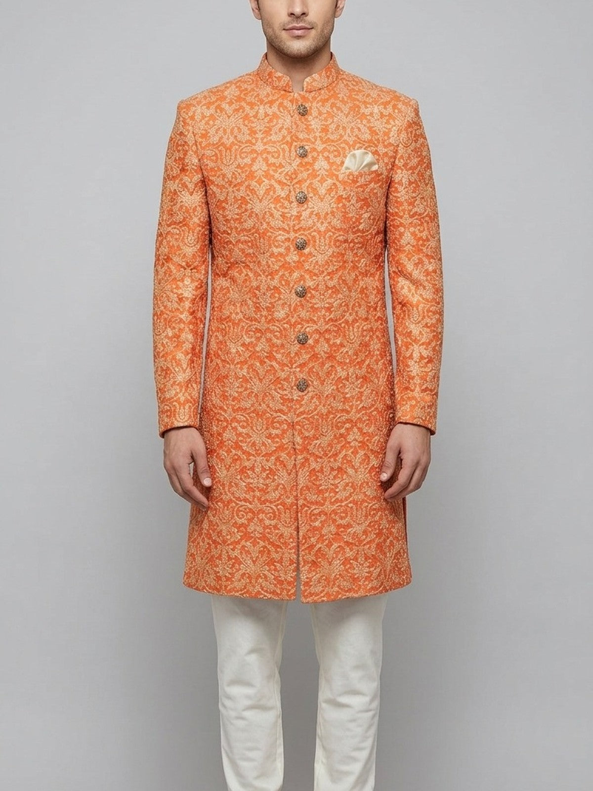 Orange Silk Heritage Sherwani