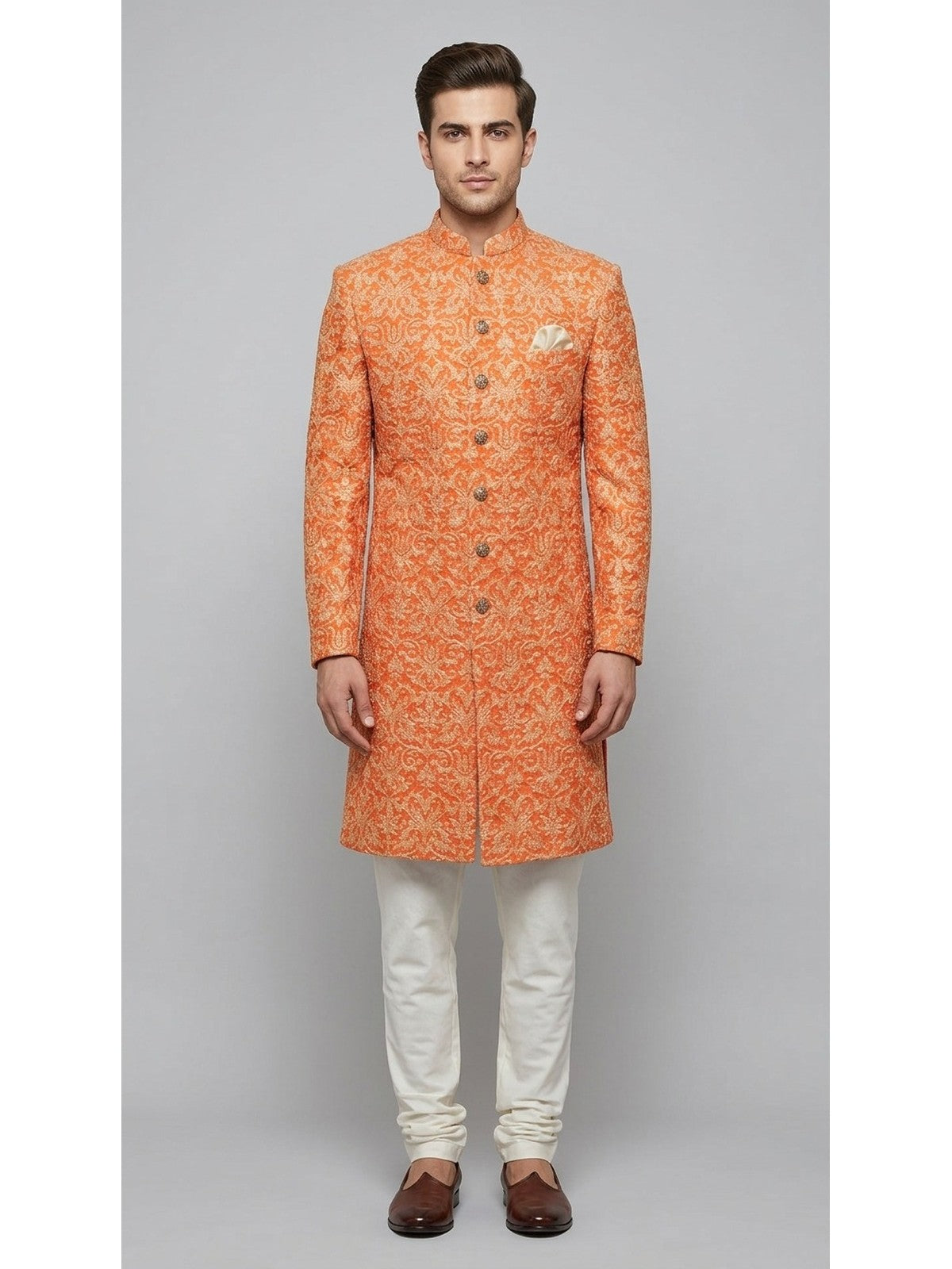 Orange Silk Heritage Sherwani