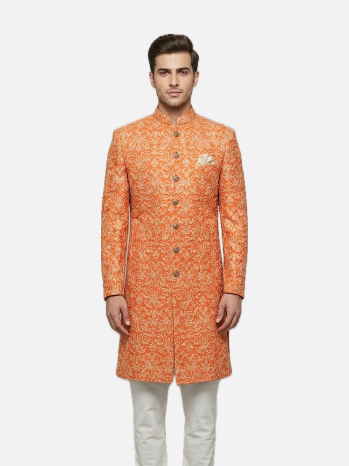 Orange Silk Heritage Sherwani