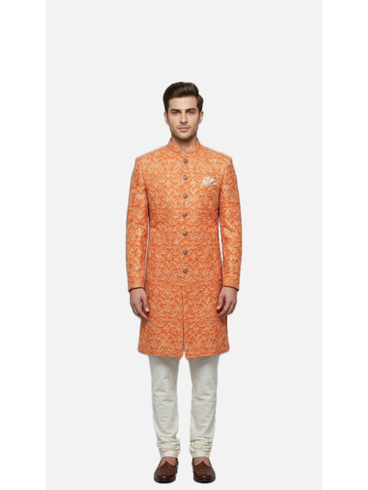 Orange Silk Heritage Sherwani