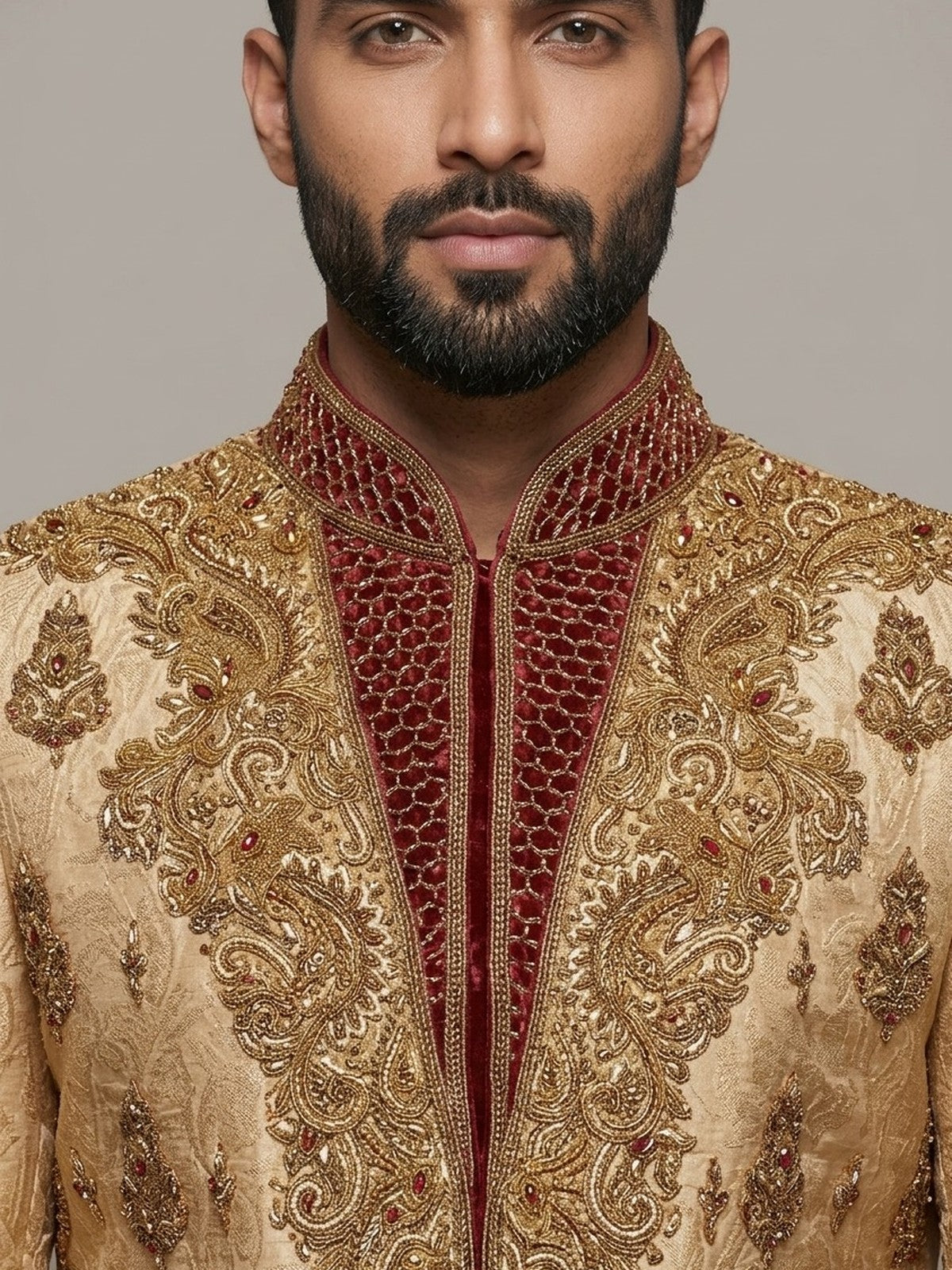 Beige Raw Silk Heritage Sherwani