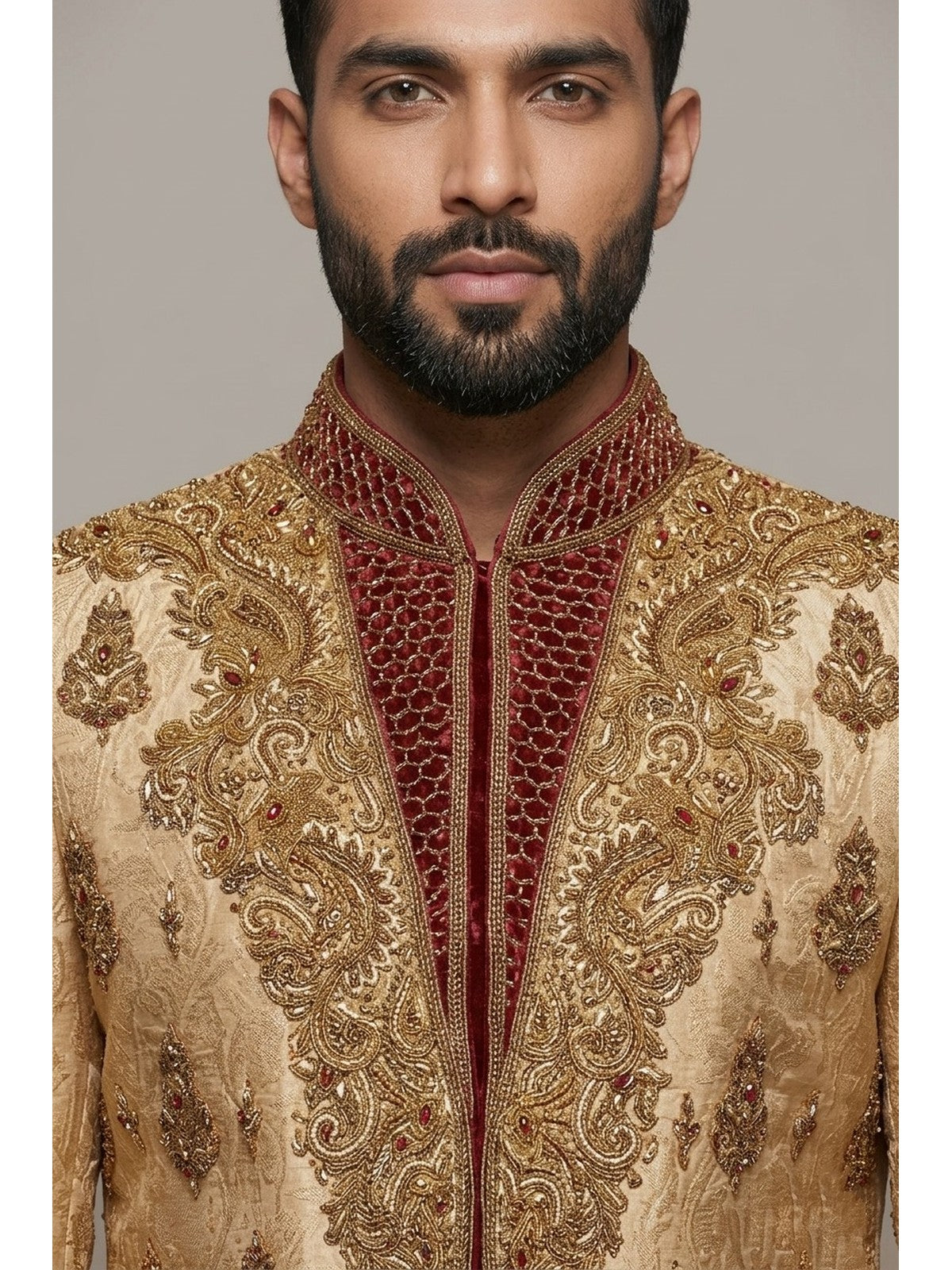 Beige Raw Silk Heritage Sherwani