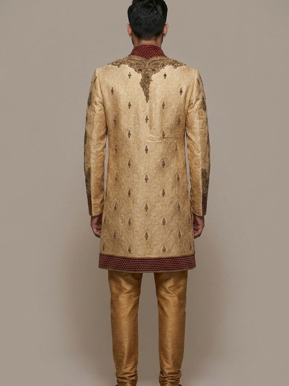 Beige Raw Silk Heritage Sherwani
