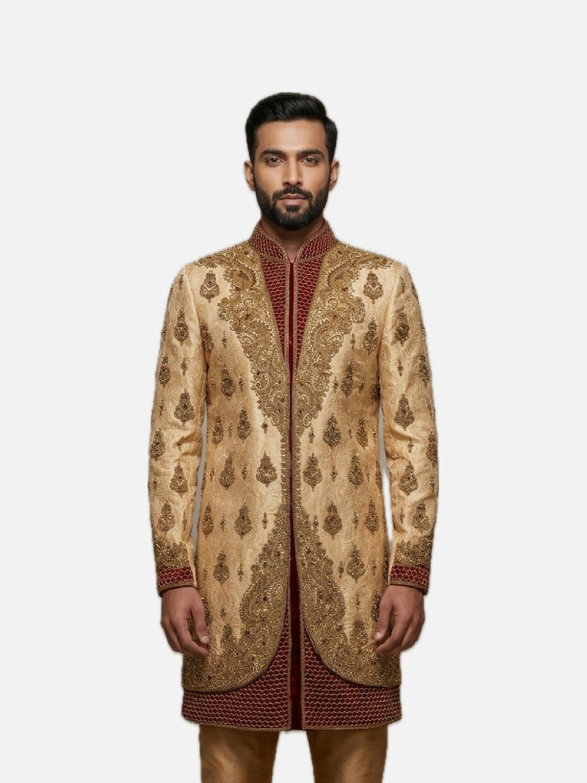 Beige Raw Silk Heritage Sherwani