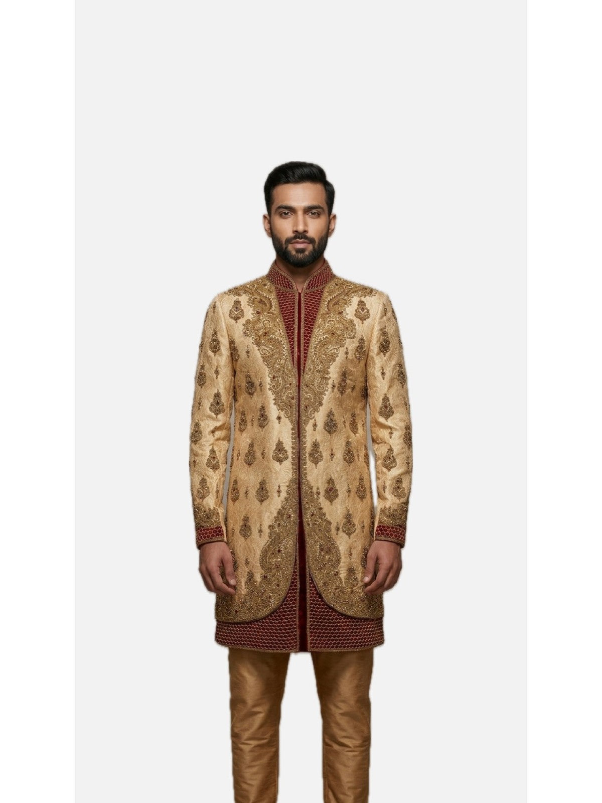 Beige Raw Silk Heritage Sherwani