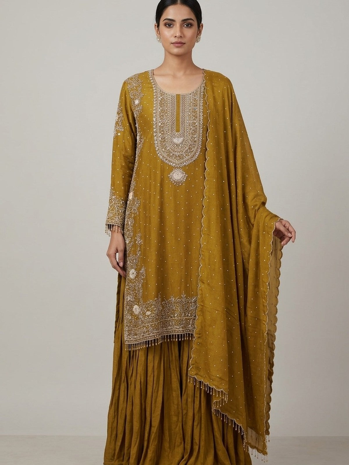 Mustard Silk Riwaayat Sharara Suit