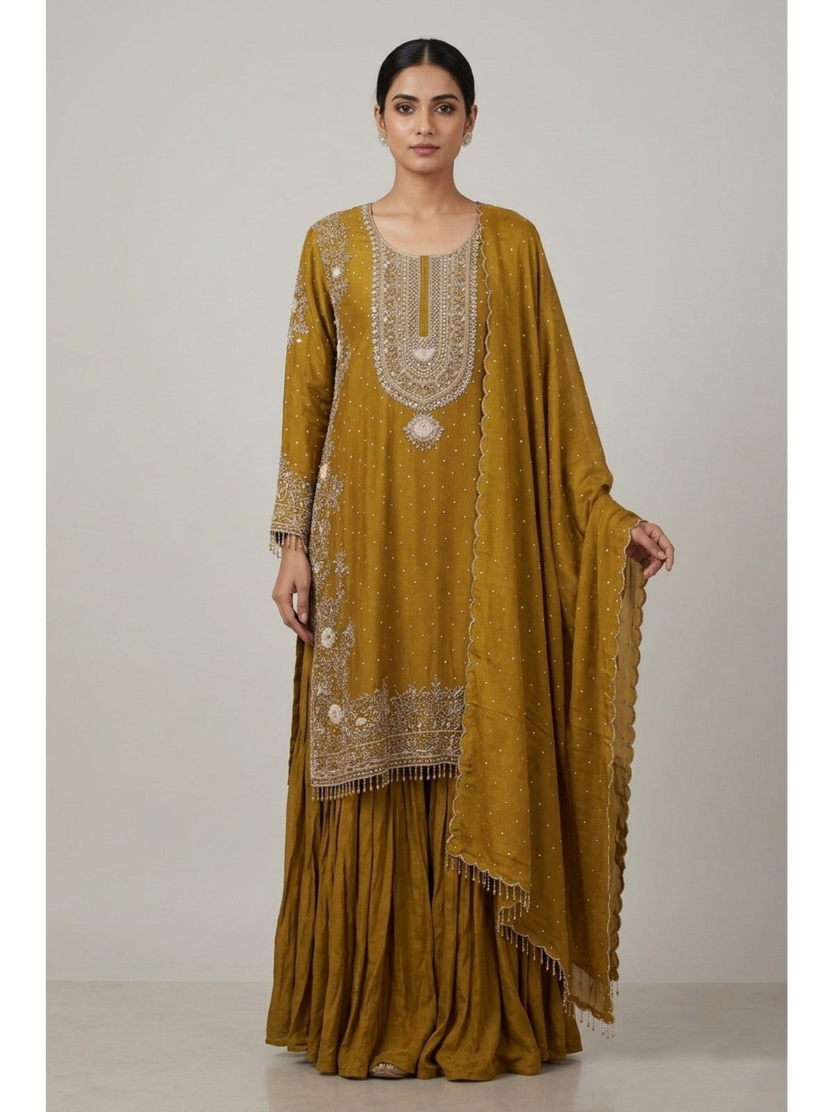 Mustard Silk Riwaayat Sharara Suit
