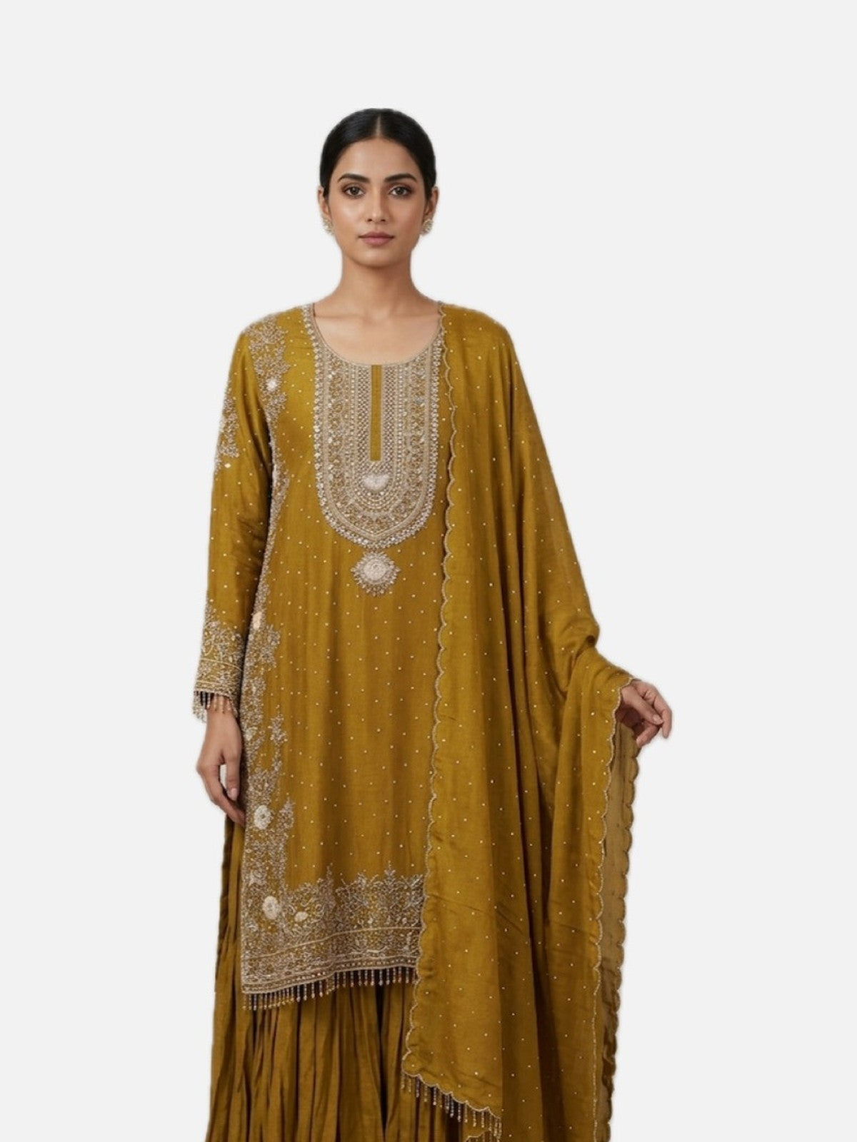 Mustard Silk Riwaayat Sharara Suit