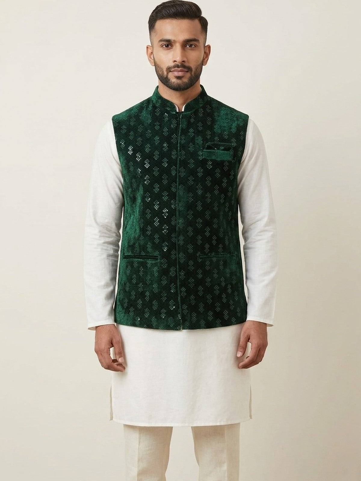 Green Velvet Elegance Nehru Jacket