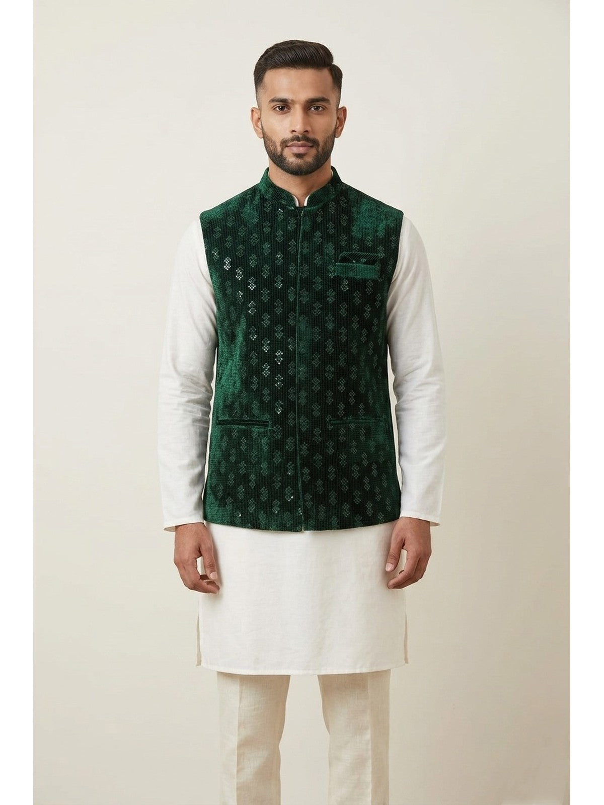 Green Velvet Elegance Nehru Jacket