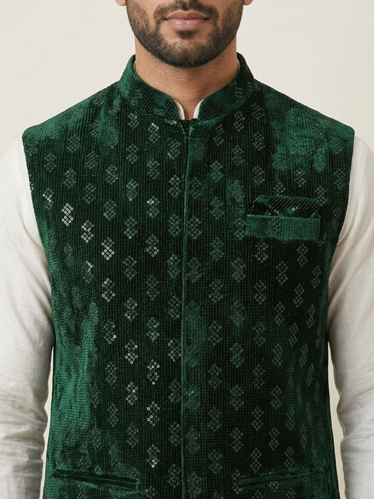 Green Velvet Elegance Nehru Jacket