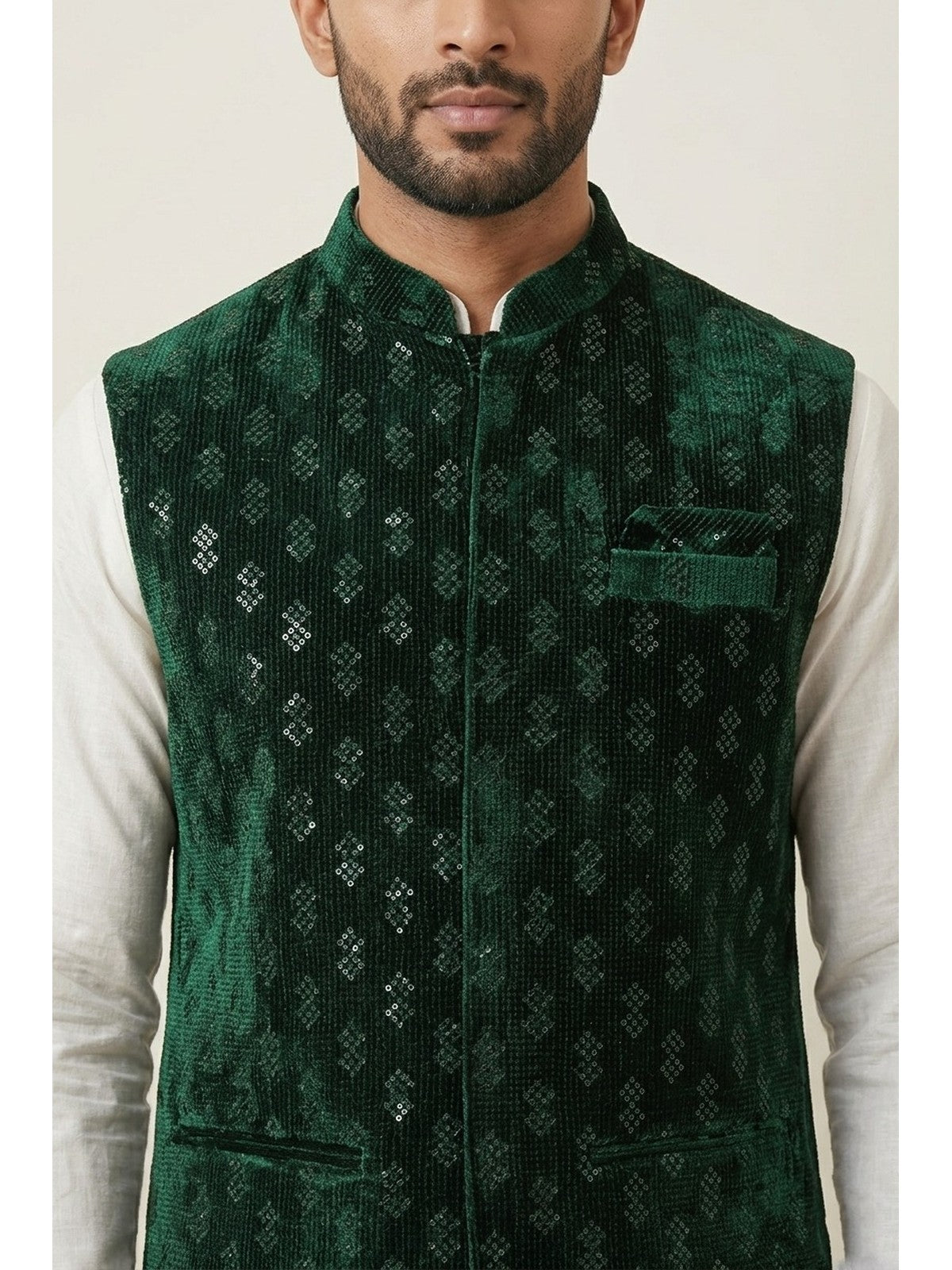 Green Velvet Elegance Nehru Jacket