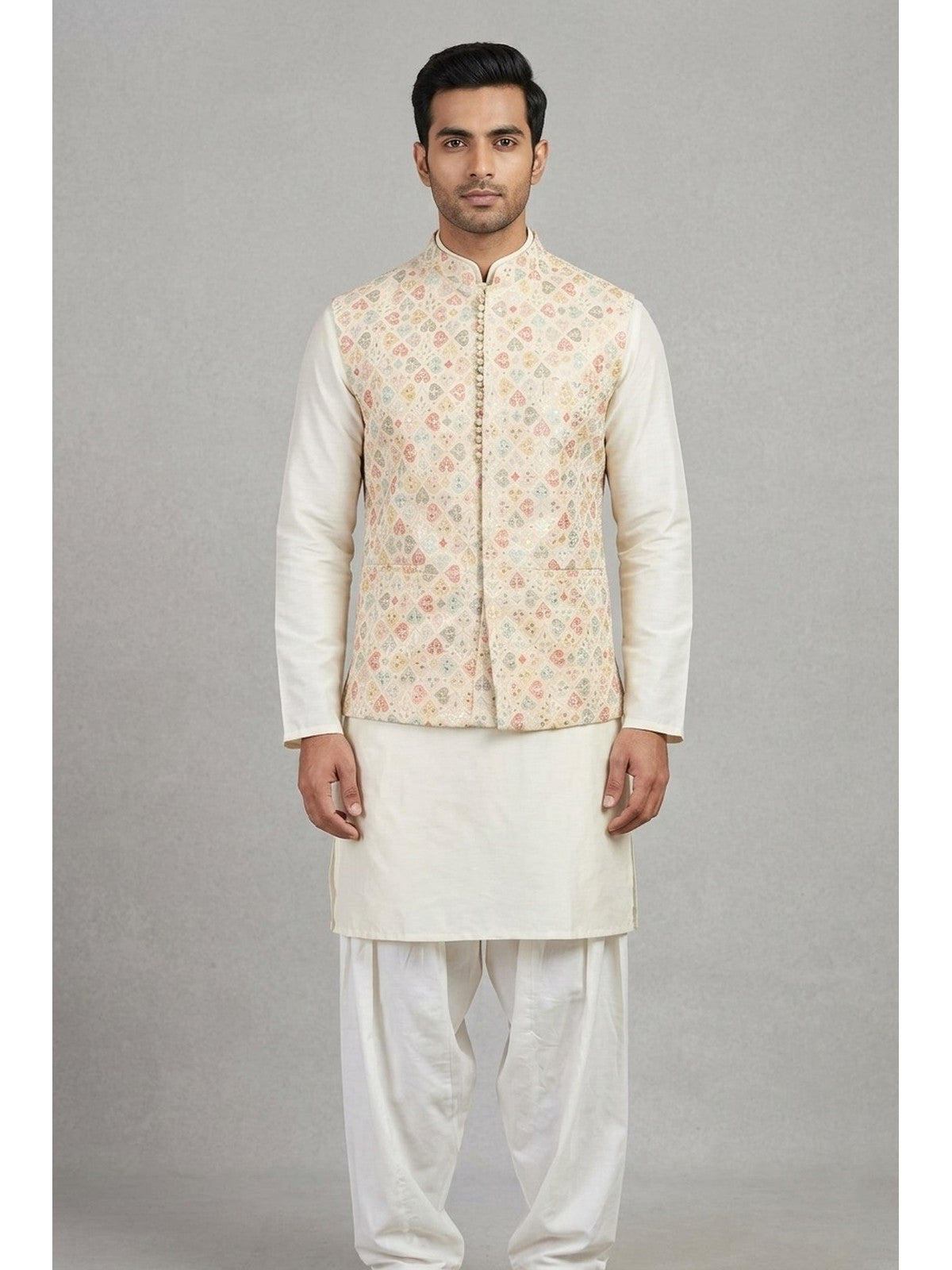 Cream Silk Grandeur Nehru Jacket
