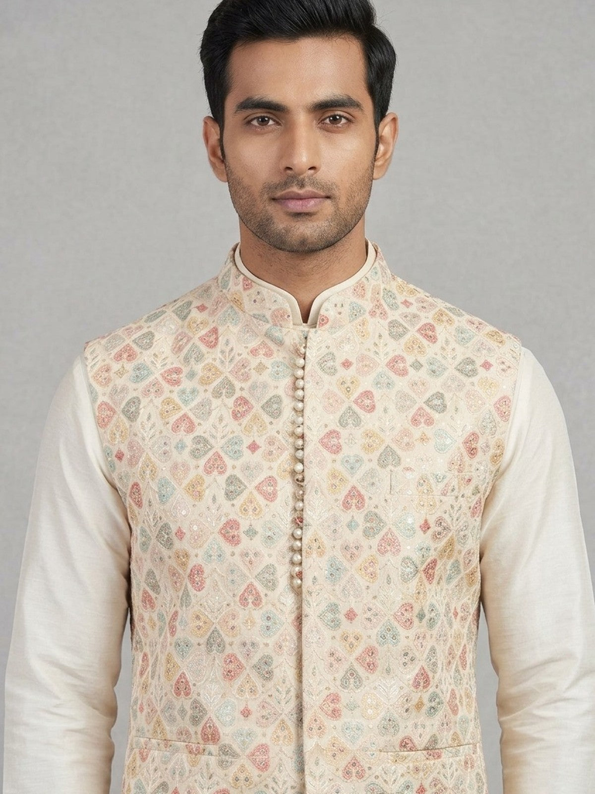 Cream Silk Grandeur Nehru Jacket