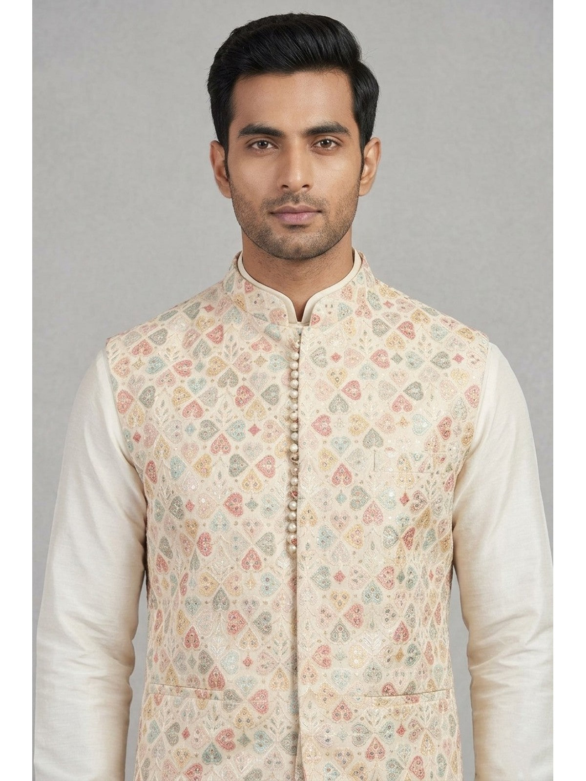 Cream Silk Grandeur Nehru Jacket
