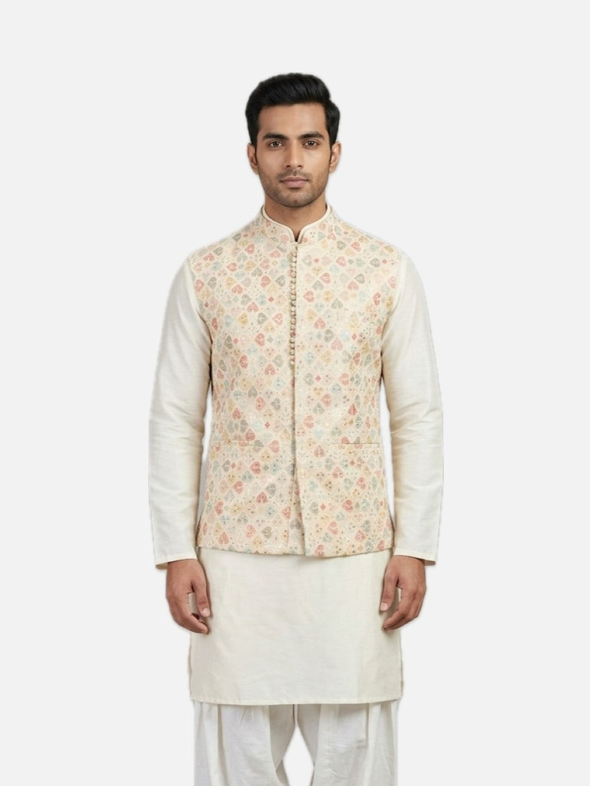 Cream Silk Grandeur Nehru Jacket