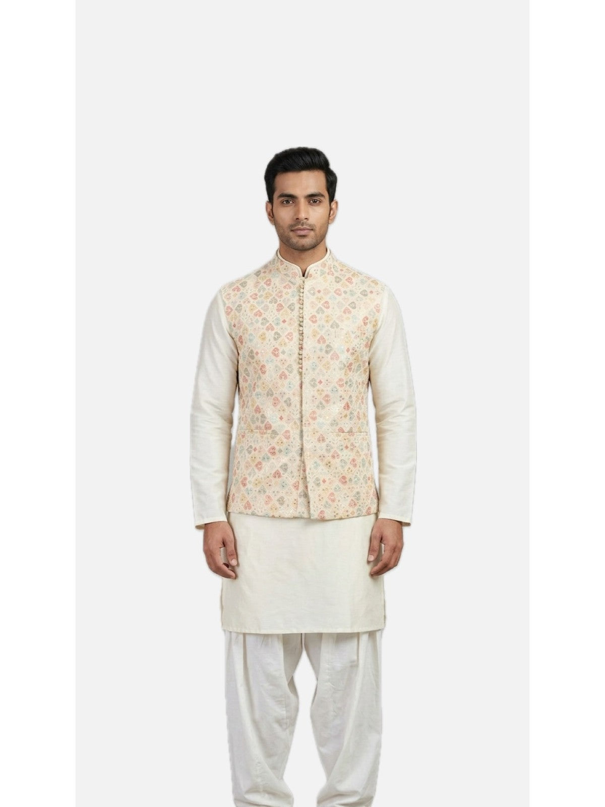 Cream Silk Grandeur Nehru Jacket