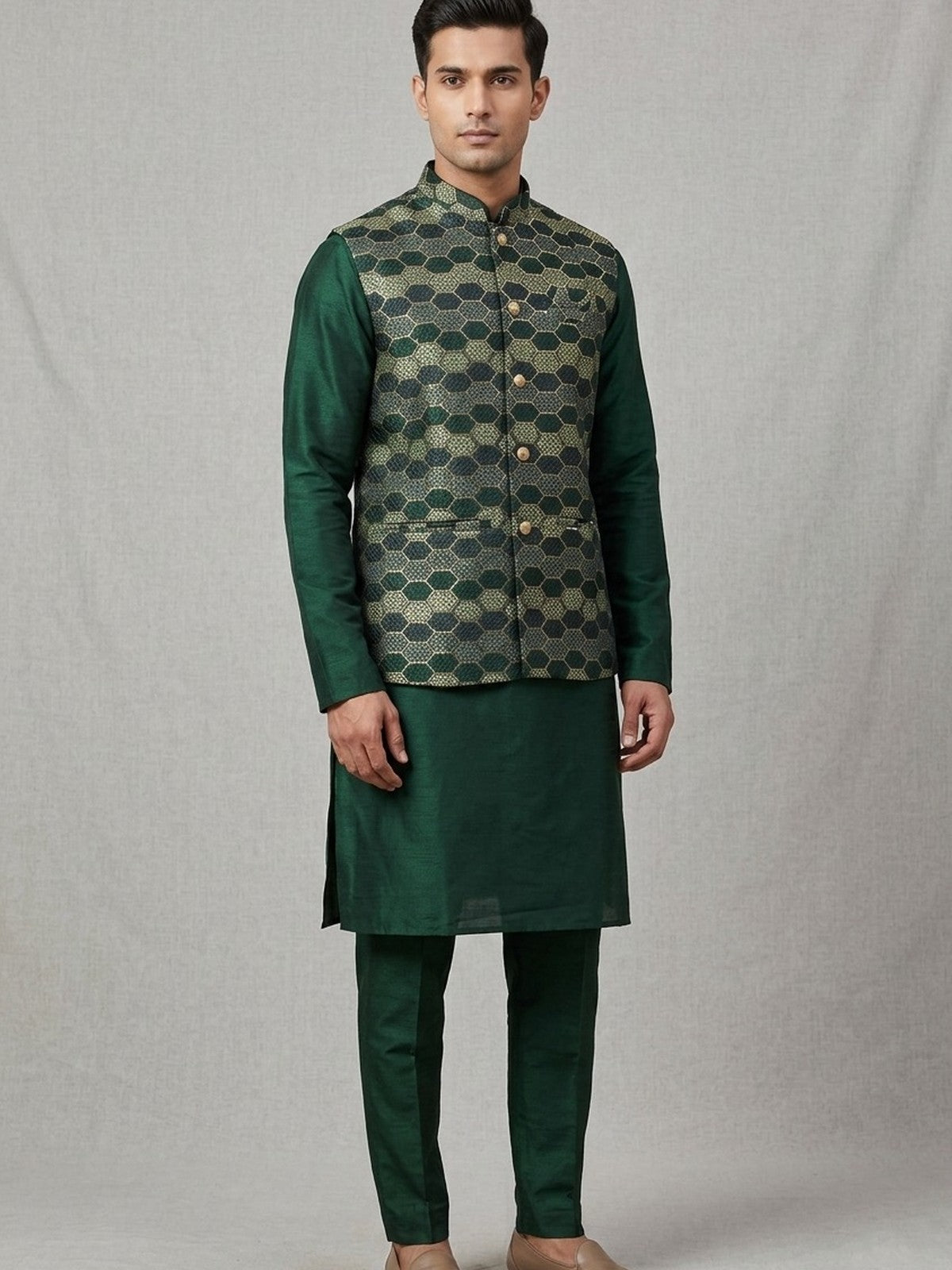Green Silk Nazakat Nehru Jacket