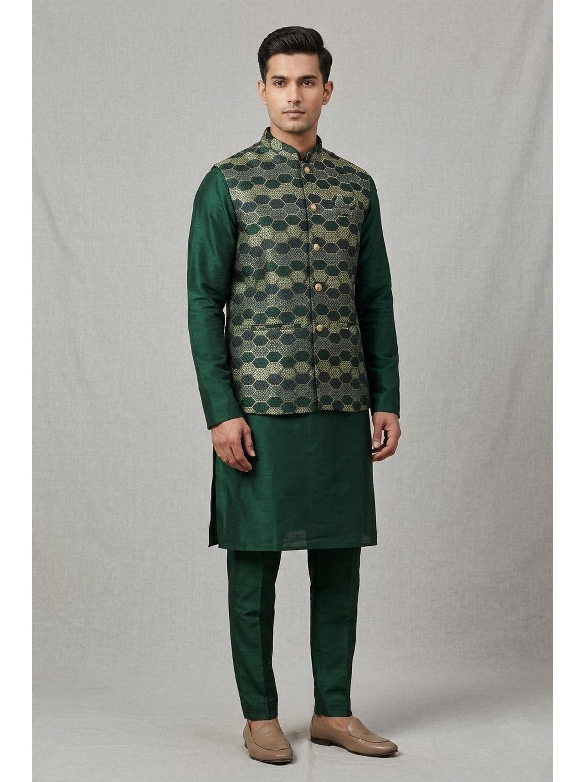 Green Silk Nazakat Nehru Jacket