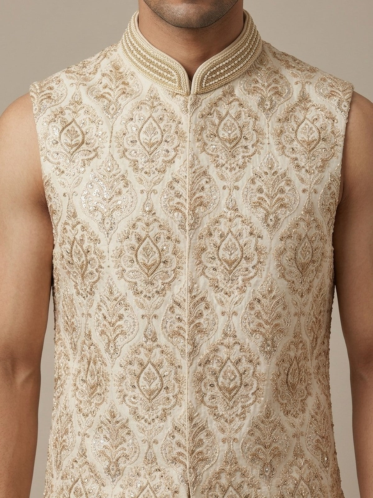 White Silk Extravagance Nehru Jacket