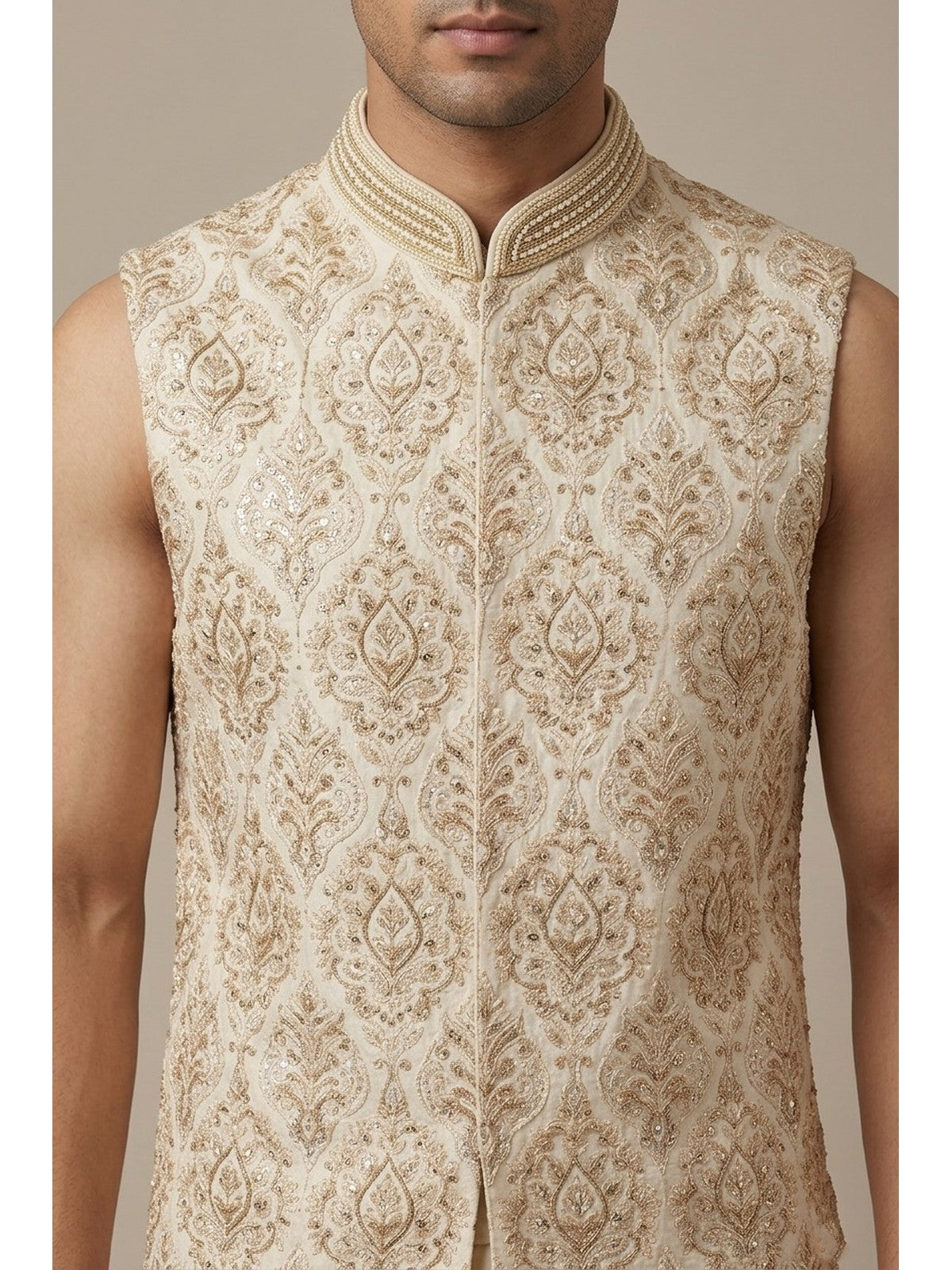 White Silk Extravagance Nehru Jacket