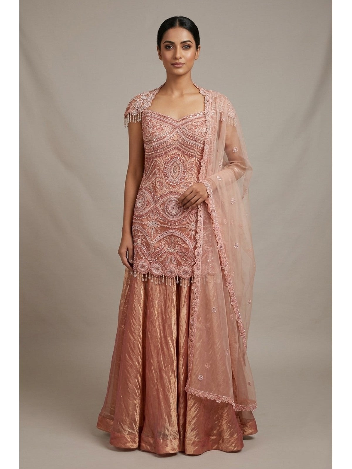 Pink Net Extravagance Sharara Suit