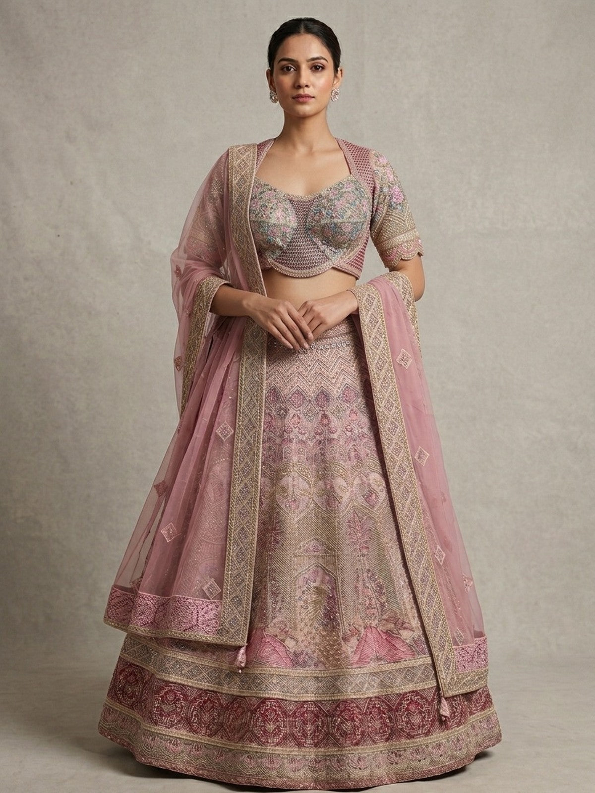 Pink Net Grandeur Lehenga Choli