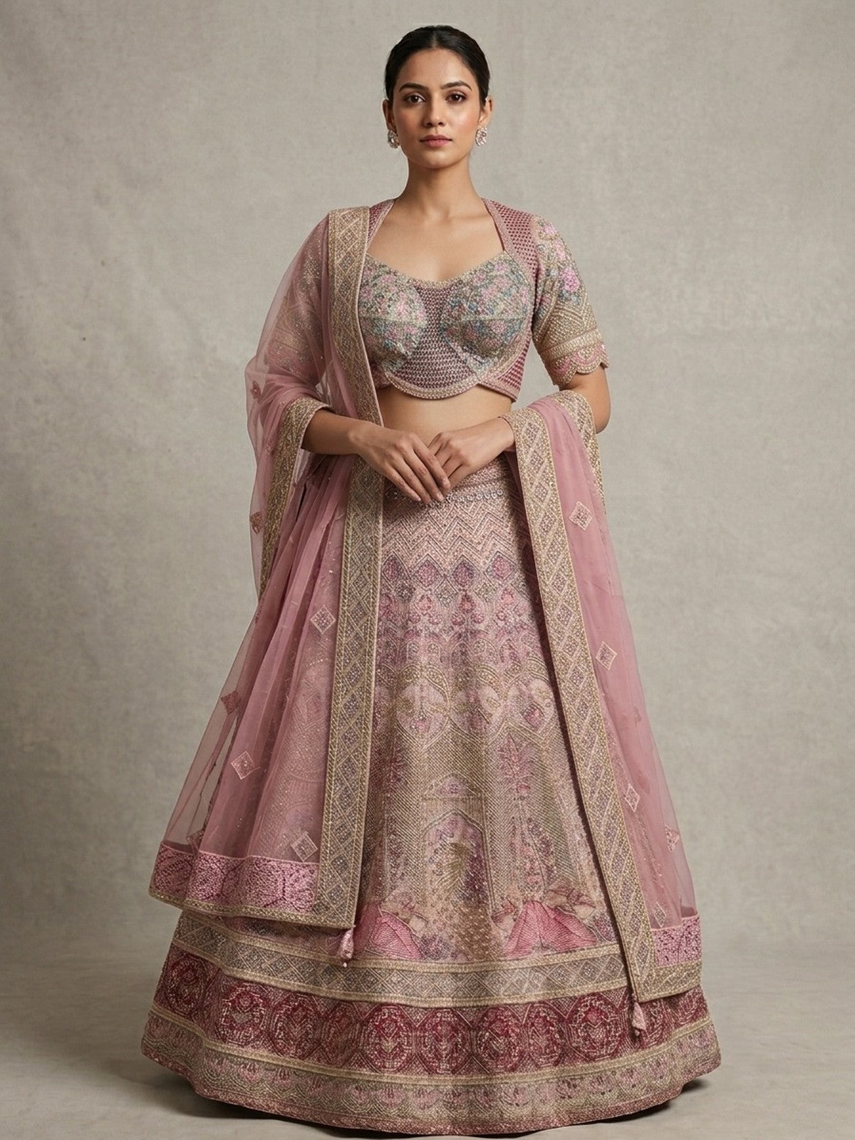 Pink Net Grandeur Lehenga Choli