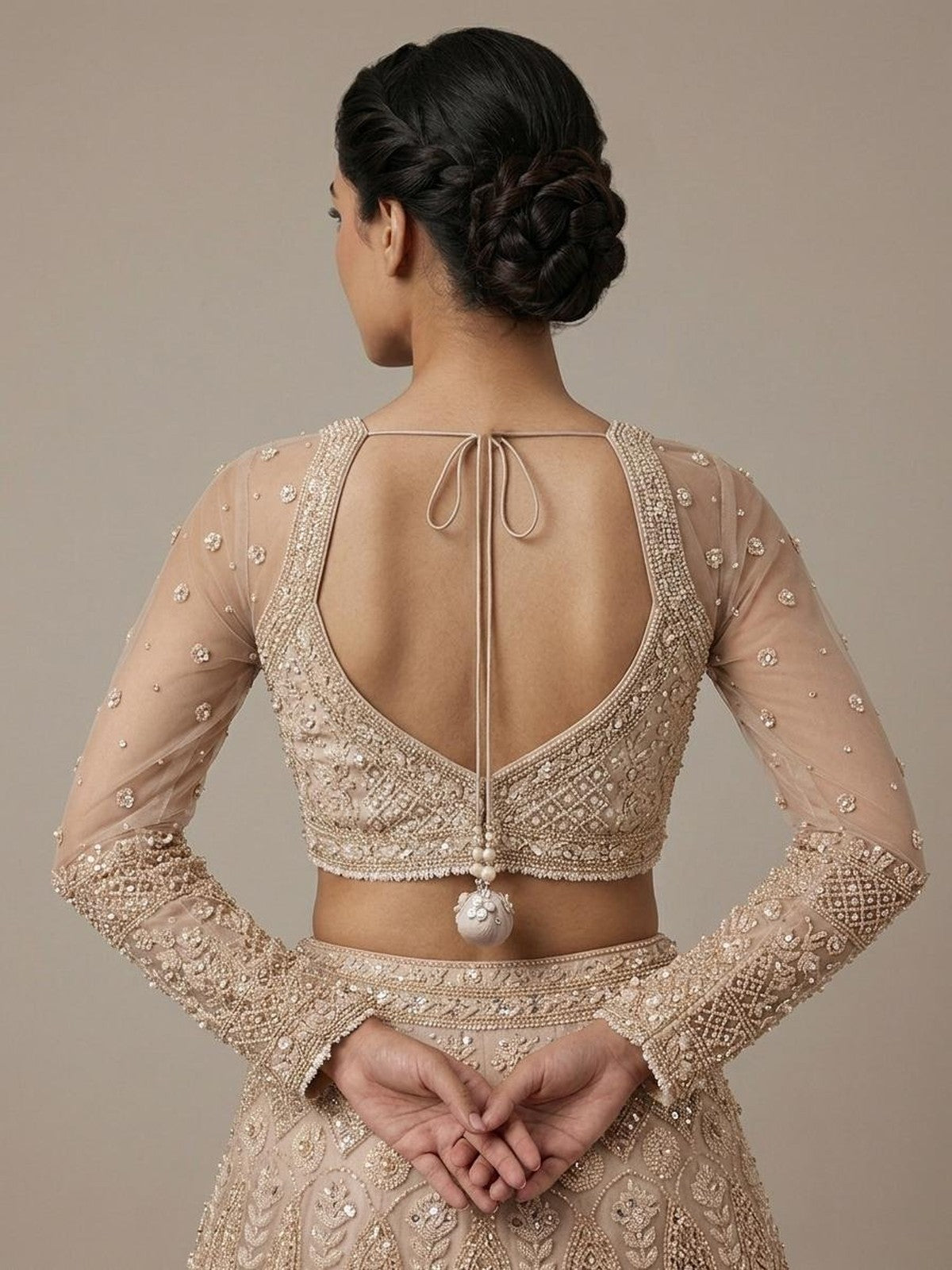 Beige Net Grandeur Lehenga Choli