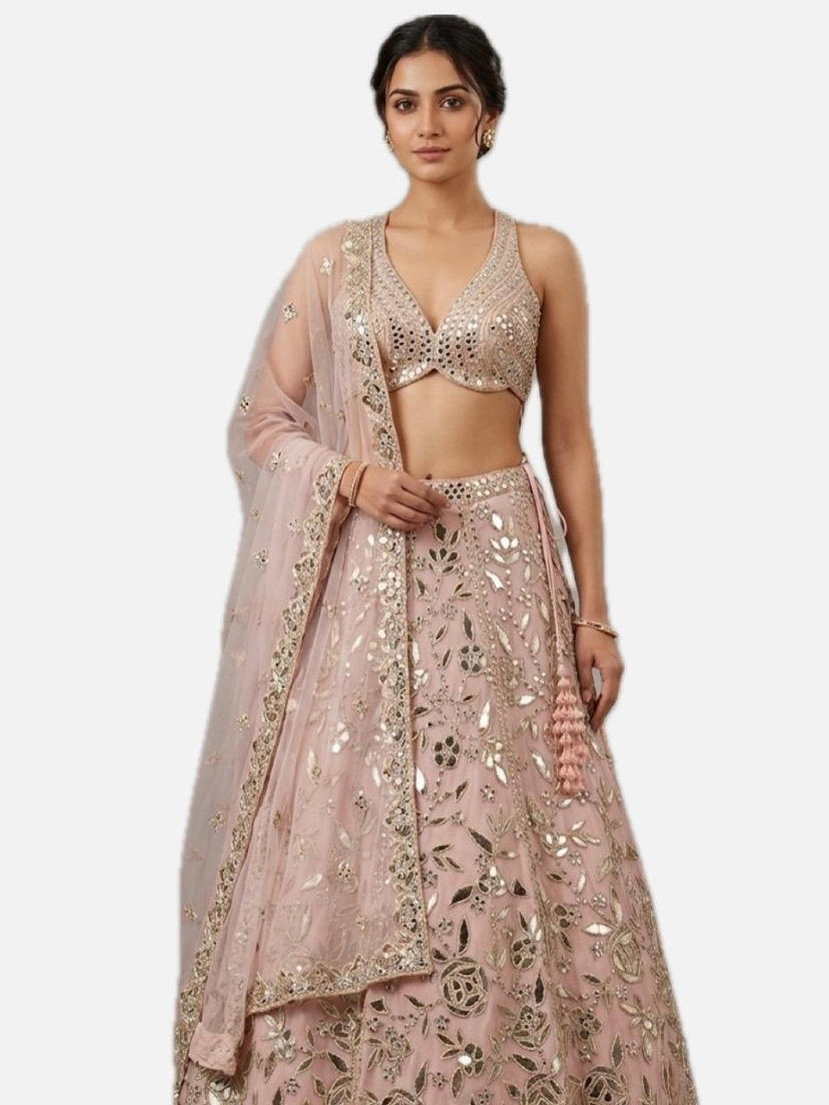 Peach Net Heritage Lehenga Choli